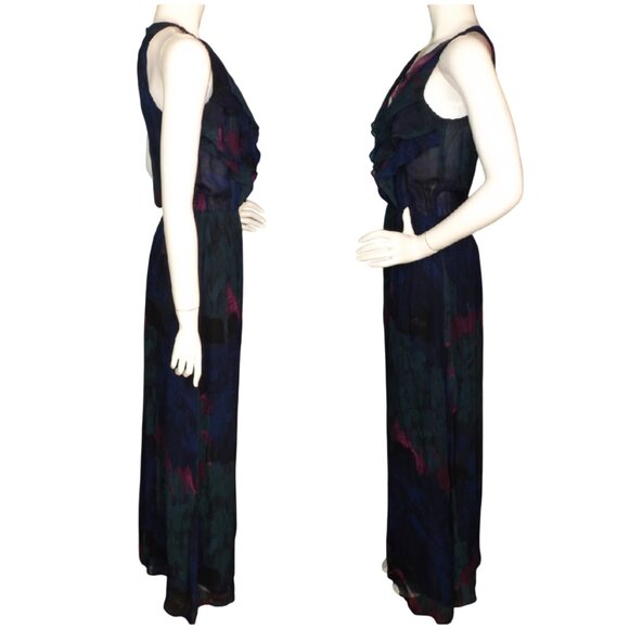 AQUA Silk Maxi Dress, M, Multicolor, Ruffle neck, Long/Full length,Keyhole back - Picture 9 of 12